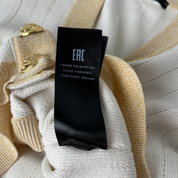 Authentic Balmain Off White Gold Ribbed Knit Cropped Cardigan Mini Skirt Set 38 - Picture 10 of 10